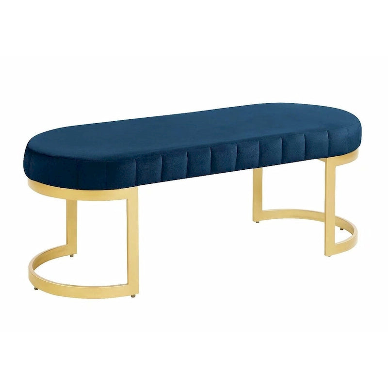 Panca imbottita in velluto blu con gambe in metallo, media, 1 posto