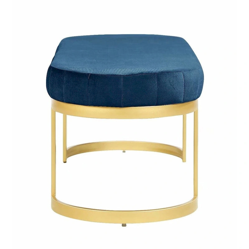Panca imbottita in velluto blu con gambe in metallo, media, 1 posto