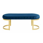 Panca imbottita in velluto blu con gambe in metallo, media, 1 posto