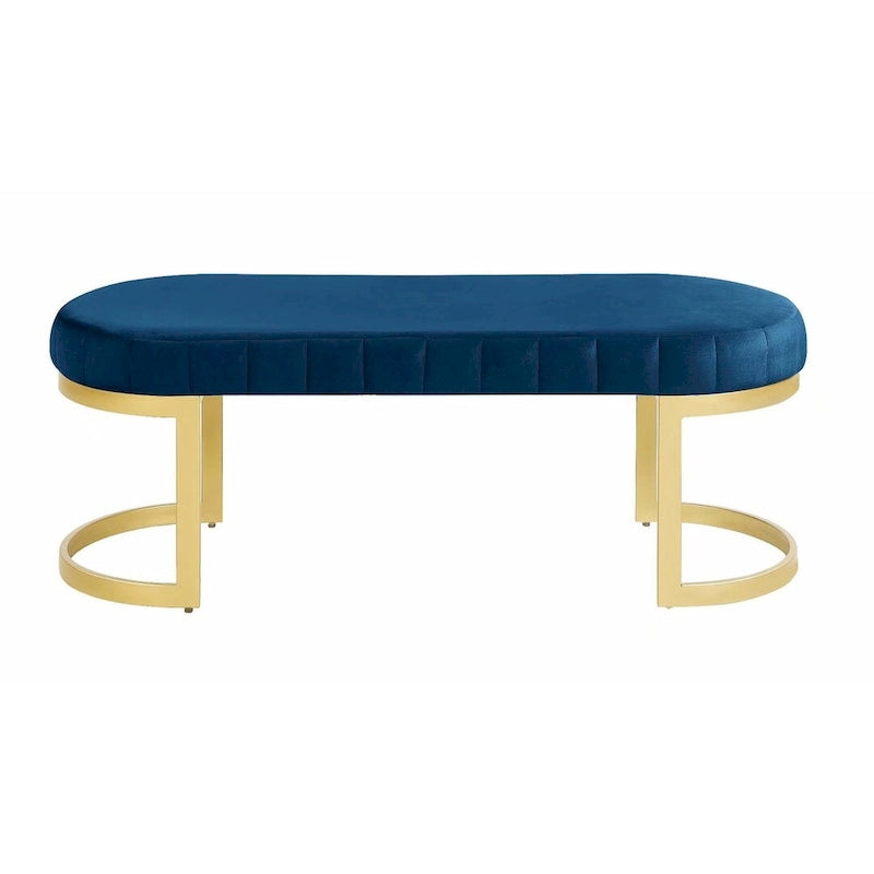Panca imbottita in velluto blu con gambe in metallo, media, 1 posto