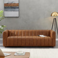 Divano Mid-Century in Pelle Pieno Fiore Tufted Color Cuoio, 2 Posti