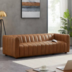 Divano Mid-Century in Pelle Pieno Fiore Tufted Color Cuoio, 2 Posti