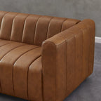 Divano Mid-Century in Pelle Pieno Fiore Tufted Color Cuoio, 2 Posti