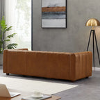 Divano Mid-Century in Pelle Pieno Fiore Tufted Color Cuoio, 2 Posti