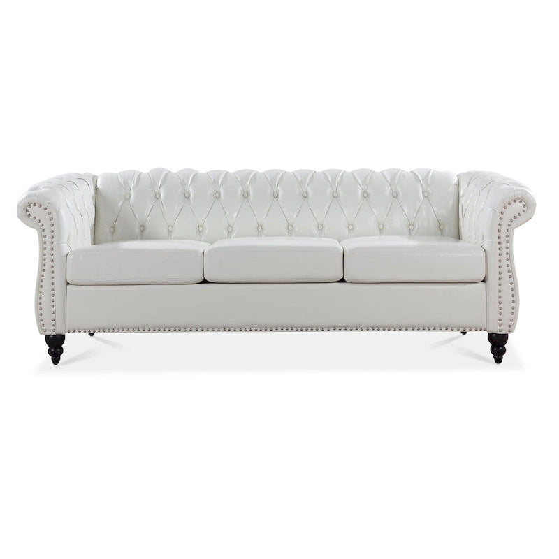 Divano Chesterfield a braccioli arrotolati da 84", bianco, 3 posti