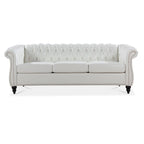 Divano Chesterfield a braccioli arrotolati da 84", bianco, 3 posti
