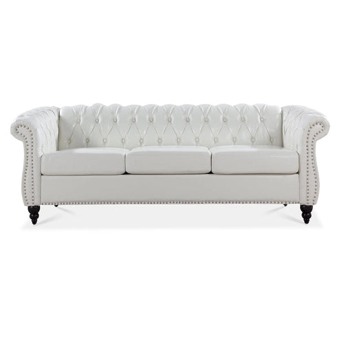Divano Chesterfield a braccioli arrotolati da 84", bianco, 3 posti