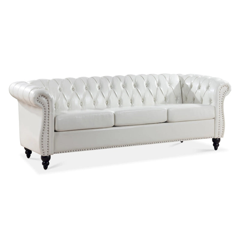Divano Chesterfield a braccioli arrotolati da 84", bianco, 3 posti