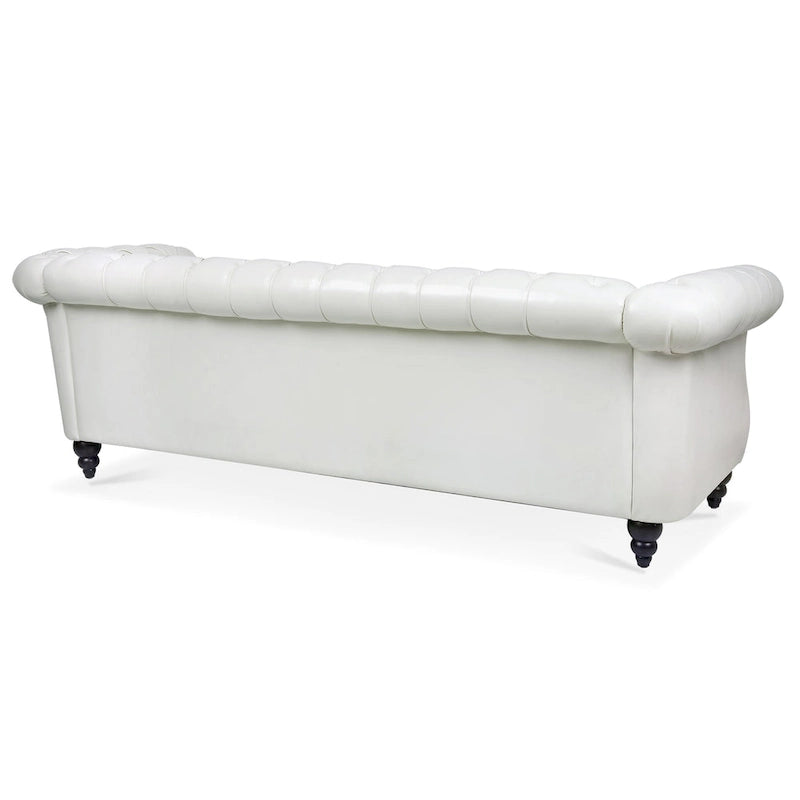 Divano Chesterfield a braccioli arrotolati da 84", bianco, 3 posti