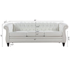 Divano Chesterfield a braccioli arrotolati da 84", bianco, 3 posti