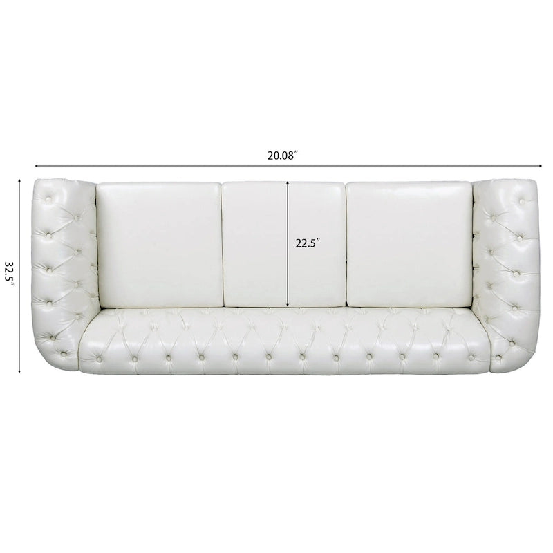 Divano Chesterfield a braccioli arrotolati da 84", bianco, 3 posti