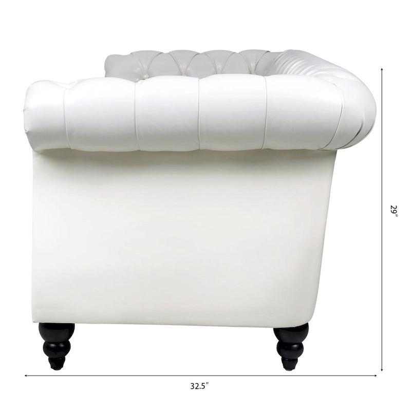 Divano Chesterfield a braccioli arrotolati da 84", bianco, 3 posti