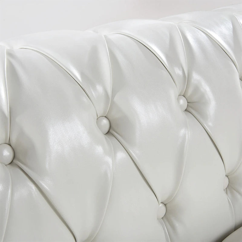 Divano Chesterfield a braccioli arrotolati da 84", bianco, 3 posti