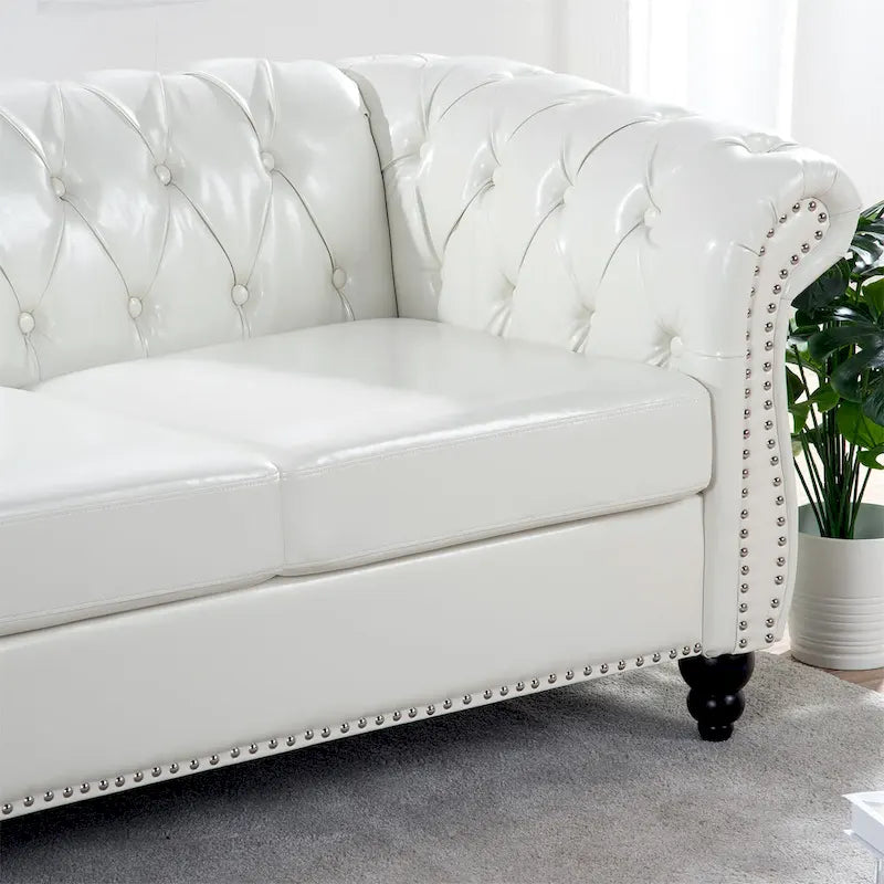 Divano Chesterfield a braccioli arrotolati da 84", bianco, 3 posti