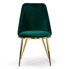Sedia da pranzo in velluto verde con gambe dorate, set da 2