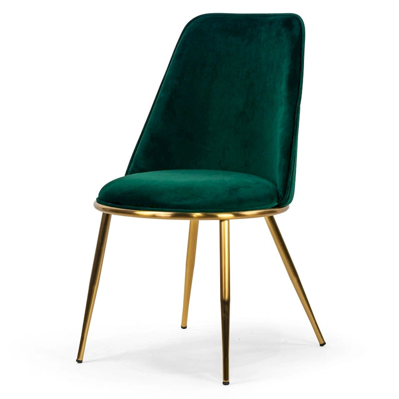 Sedia da pranzo in velluto verde con gambe dorate, set da 2