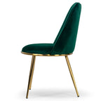 Sedia da pranzo in velluto verde con gambe dorate, set da 2
