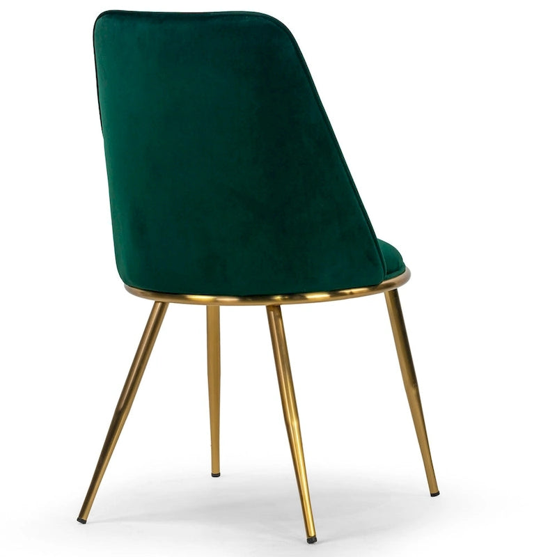 Sedia da pranzo in velluto verde con gambe dorate, set da 2
