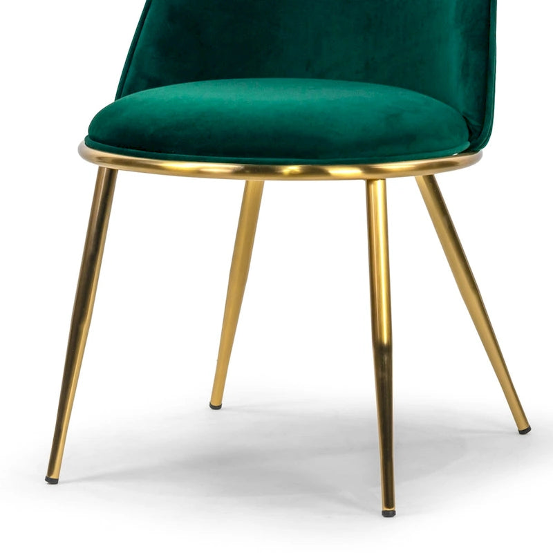 Sedia da pranzo in velluto verde con gambe dorate, set da 2