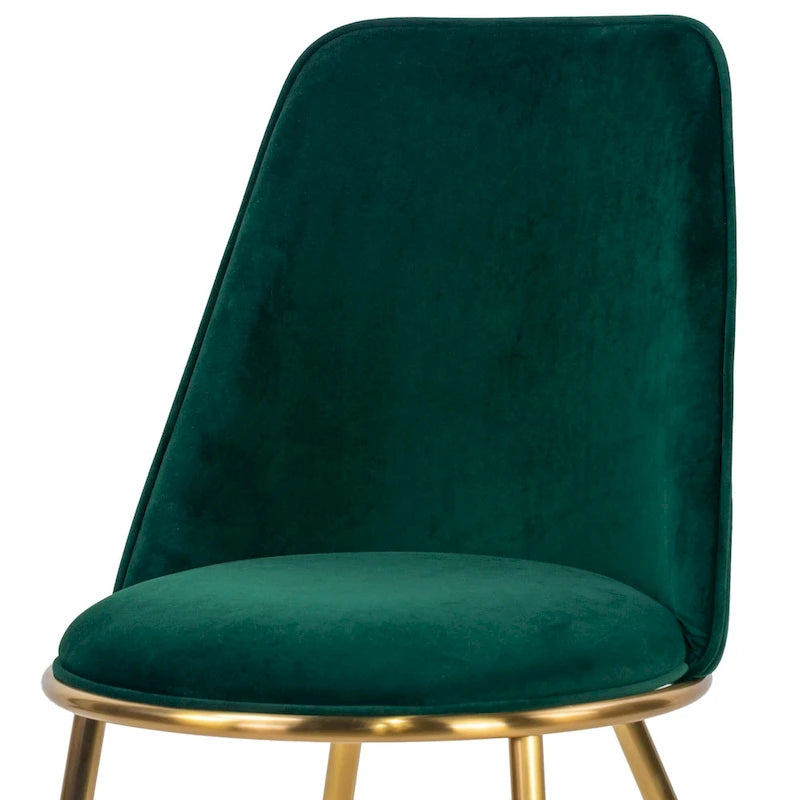 Sedia da pranzo in velluto verde con gambe dorate, set da 2