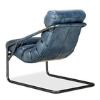Poltrona singola, in pelle marrone/blu, con schienale a canale
