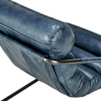 Poltrona singola, in pelle marrone/blu, con schienale a canale