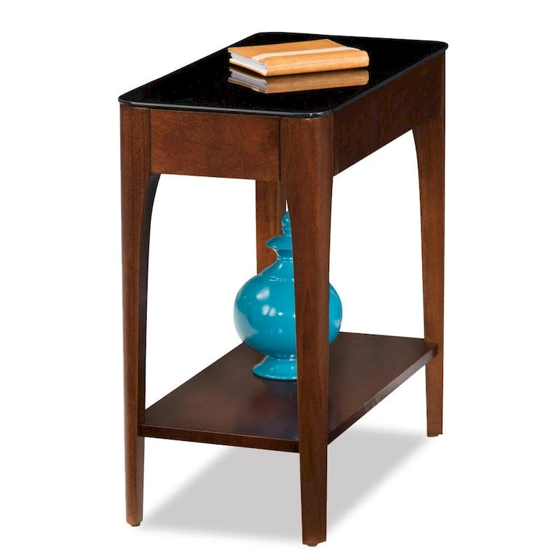 Tavolino stretto con piano in vetro nero, marrone/grigio, monoposto