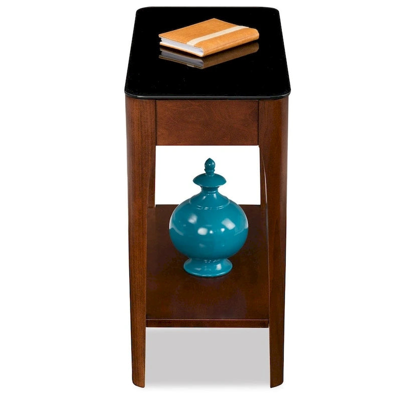 Tavolino stretto con piano in vetro nero, marrone/grigio, monoposto