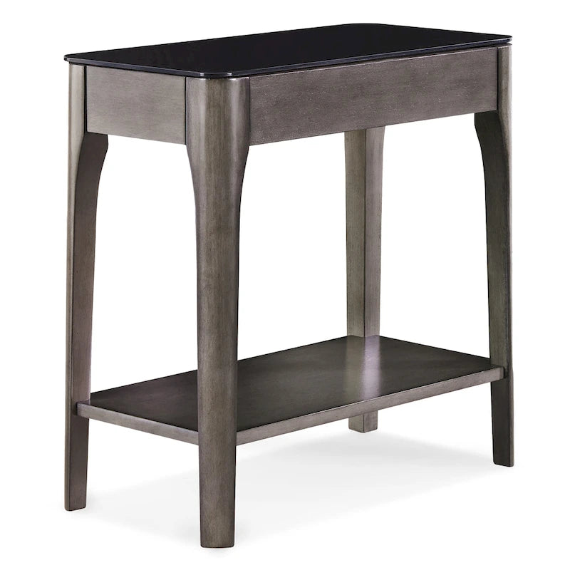 Tavolino stretto con piano in vetro nero, marrone/grigio, monoposto