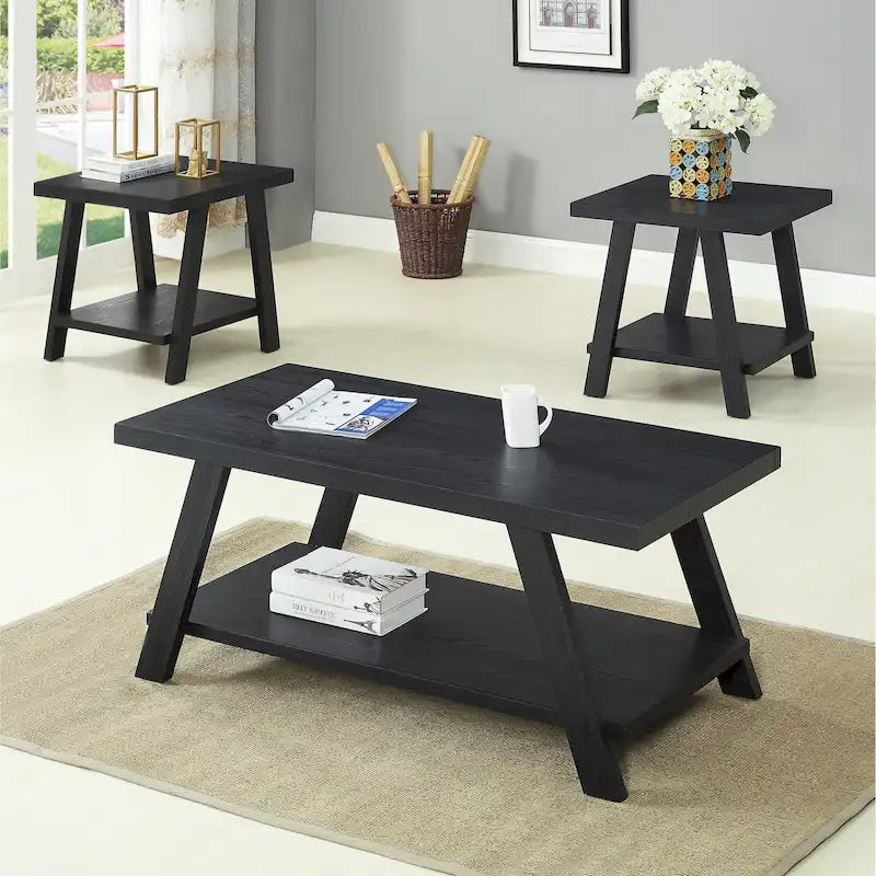 Set di tavoli a 3 pezzi stile cavalletto nero/antracite/bianco/espresso/noce/grigio/beige