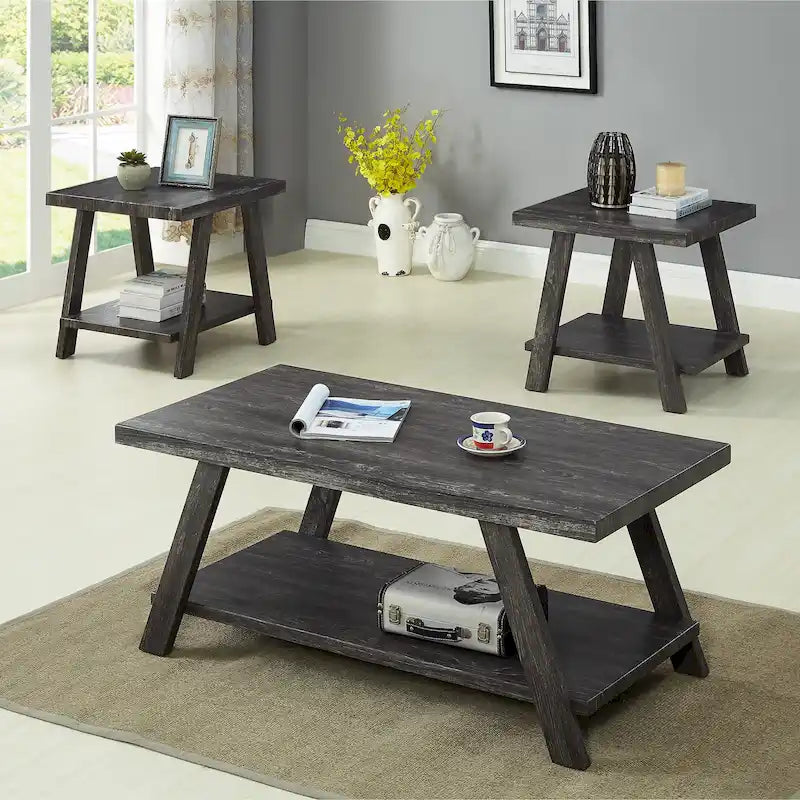 Set di tavoli a 3 pezzi stile cavalletto nero/antracite/bianco/espresso/noce/grigio/beige