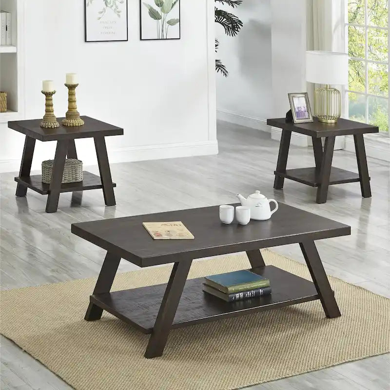 Set di tavoli a 3 pezzi stile cavalletto nero/antracite/bianco/espresso/noce/grigio/beige