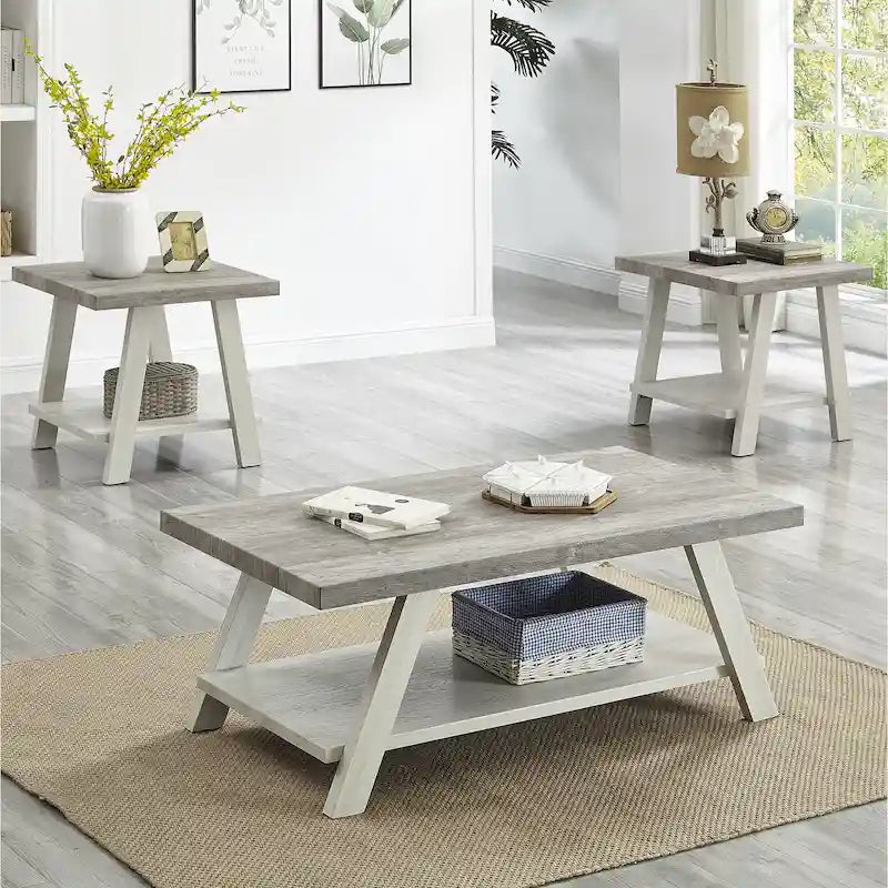 Set di tavoli a 3 pezzi stile cavalletto nero/antracite/bianco/espresso/noce/grigio/beige