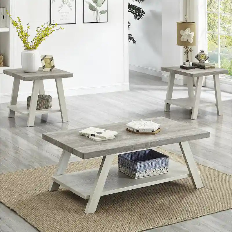Set di tavoli a 3 pezzi stile cavalletto nero/antracite/bianco/espresso/noce/grigio/beige