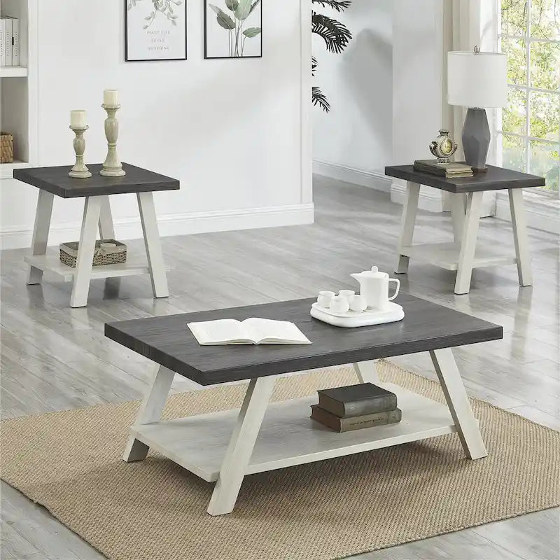 Set di tavoli a 3 pezzi stile cavalletto nero/antracite/bianco/espresso/noce/grigio/beige