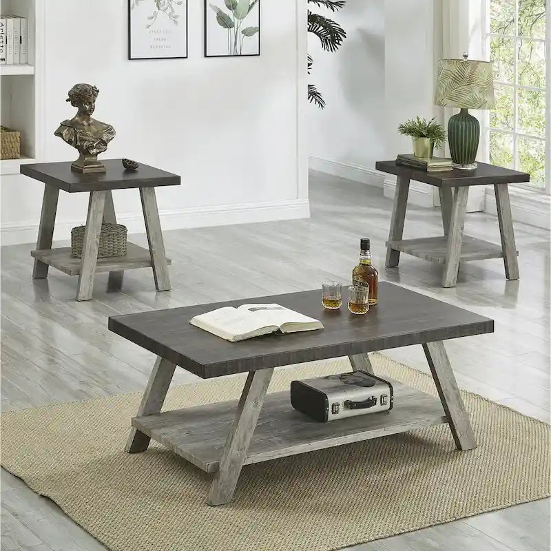 Set di tavoli a 3 pezzi stile cavalletto nero/antracite/bianco/espresso/noce/grigio/beige