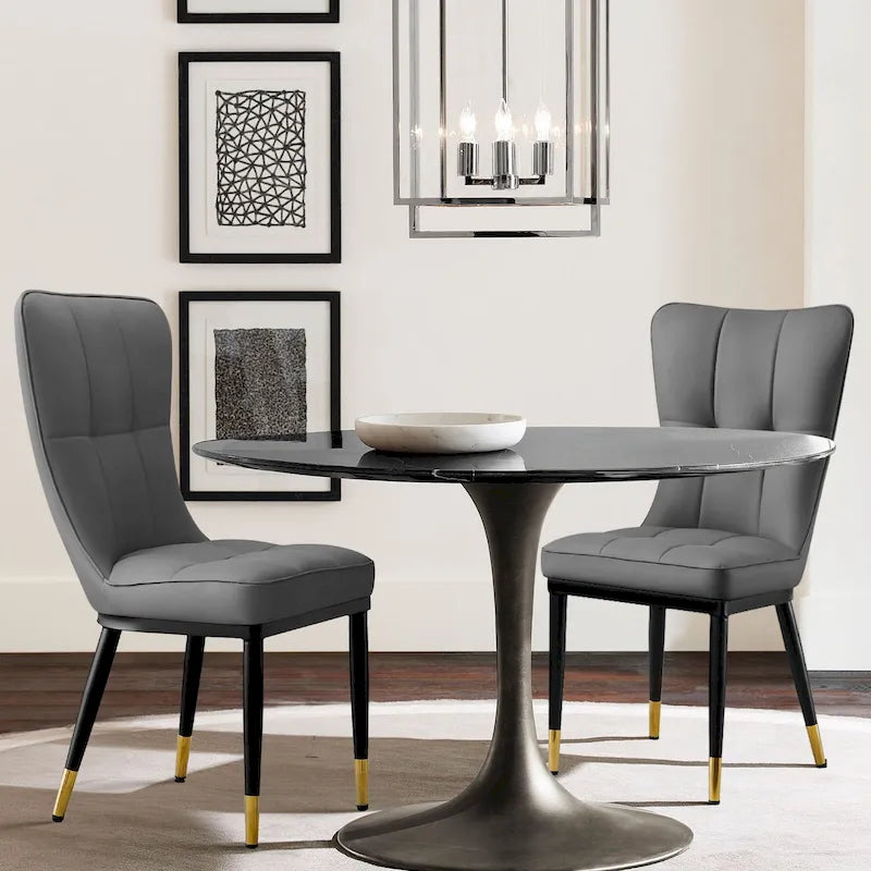 Sedia da pranzo con schienale alto in PU grigio scuro / marrone / nero / bianco, set da 2