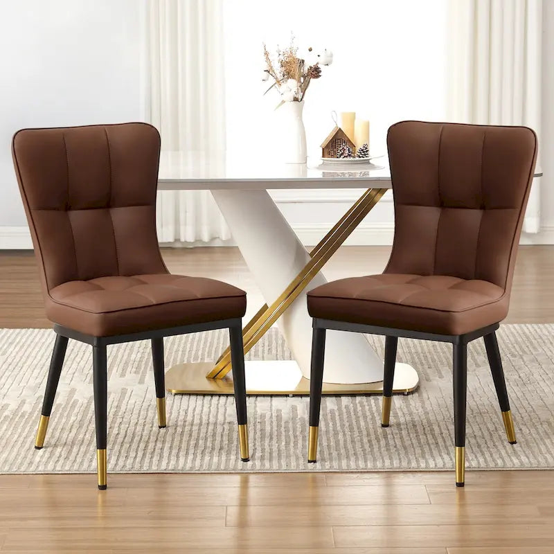 Sedia da pranzo con schienale alto in PU grigio scuro / marrone / nero / bianco, set da 2