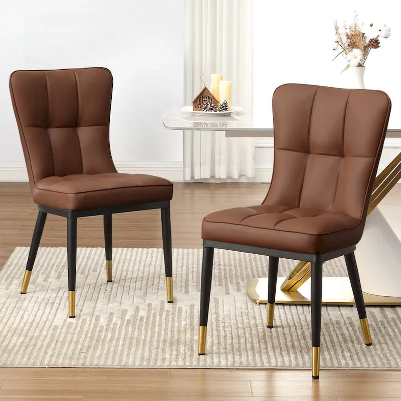 Sedia da pranzo con schienale alto in PU grigio scuro / marrone / nero / bianco, set da 2