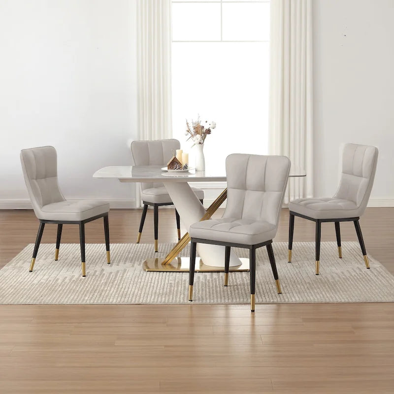 Sedia da pranzo con schienale alto in PU grigio scuro / marrone / nero / bianco, set da 2