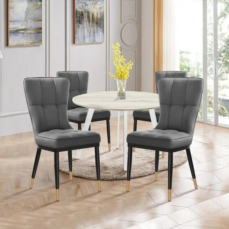 Sedia da pranzo con schienale alto in PU grigio scuro / marrone / nero / bianco, set da 2