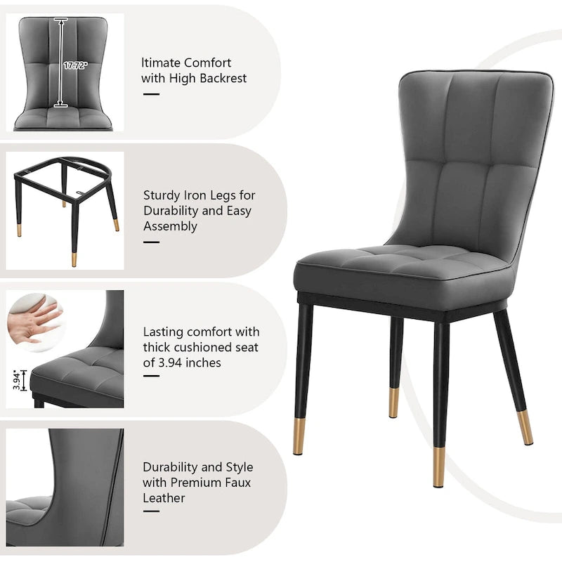Sedia da pranzo con schienale alto in PU grigio scuro / marrone / nero / bianco, set da 2