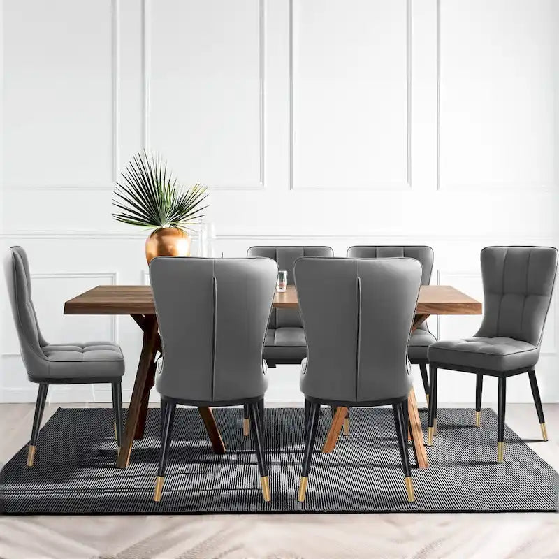 Sedia da pranzo con schienale alto in PU grigio scuro / marrone / nero / bianco, set da 2