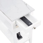 Tavolino d'appoggio con 1 cassetto e ripiani in finto marmo bianco e legno, bicolore, singolo