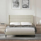 Letto imbottito con testiera ad ali in beige / grigio / pietra