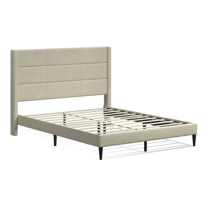 Letto imbottito con testiera ad ali in beige / grigio / pietra
