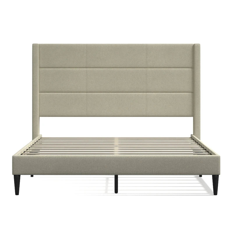Letto imbottito con testiera ad ali in beige / grigio / pietra