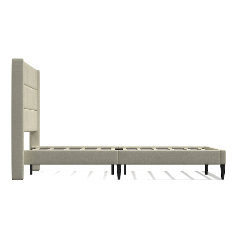 Letto imbottito con testiera ad ali in beige / grigio / pietra