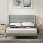 Letto imbottito con testiera ad ali in beige / grigio / pietra