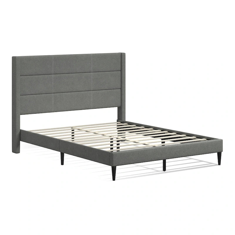 Letto imbottito con testiera ad ali in beige / grigio / pietra